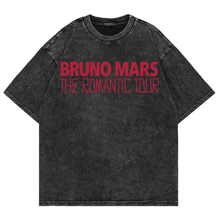 100% Cotton Vintage Washed Bruno Mars The Romantic Tour 2026 T Shirt Fashion Men Aesthetic Oversized Loose Acid Wash Tees Shirts