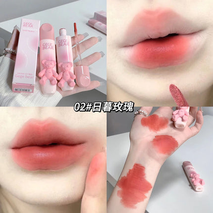 Cute Little Bear Lip Glaze Mist Face Matte Velvet Lipstick Holding Makeup Whitening Lip Cream Coloring Lip Color