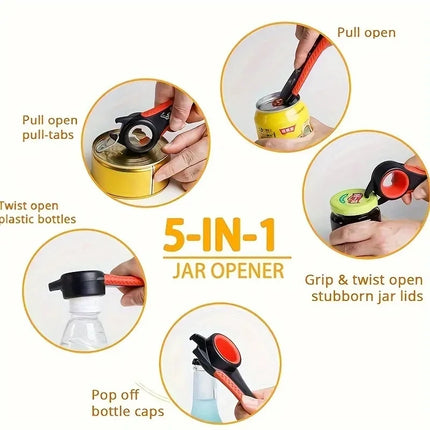 1Pc Multifunctional 5-in-1 Beer Bottle Can Opener Kitchen Anti-Slip Beer Cap Rotary Bottle Opener Kitchen Tool