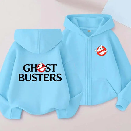 GhostBusters Kids Funny Cartoon Print Spring Autumn Zipper Hooded Sweatshirts 2-13 Years Boys Girls Streetwear Outfits Clothes