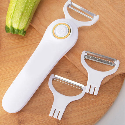 Electric Peeler Handheld USB Rechargeable Fruit Vegetables Peeler with 3 Cutter Heads for Home