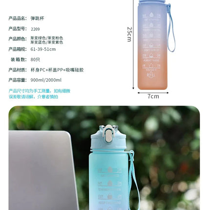 900ML Water Bottle With Time Marker Plastic Motivational Water Bottle with straw Drinking Bottle for Gym Sports Outdoor Travel