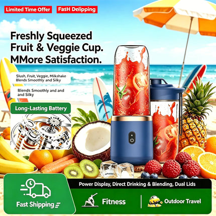 Portable USB Rechargeable Blender,400ml Mini Juicer Cup with 6 Blades & Cup,Handheld Smoothie Maker for Gym Kitchen Travel