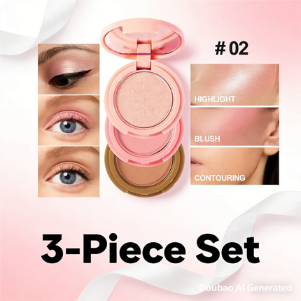 Miss Lara 3-Layer Makeup Palette High-Gloss Blush Pearlescent Matte Finish Multifunctional Valentine's Day Gift for Women