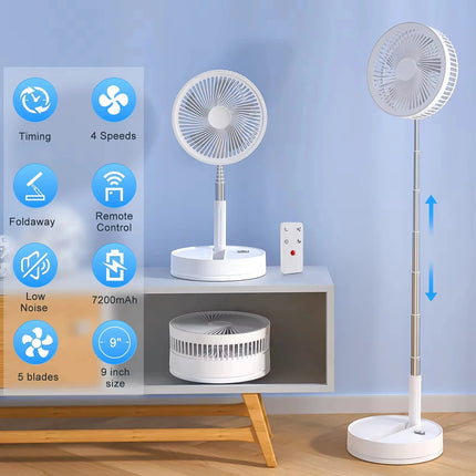 XIAOTREE Wireless Folding Desk Fan Telescopic Outdoor Travel Camping Floor Fan With 7200 mAh USB Rechargeable Fan Standing Fan