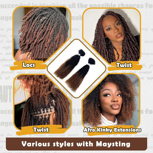 16inch Afro Kinky Curly Human Hair Bulk for Dreadlocks Extending Afro Kinky Bulk Human Hair for Braiding 30g/pack Can be Dyed