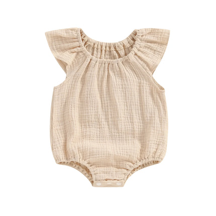 Cotton Linen Baby Girls Romper Summer Casual Newborn Clothes Sleeveless Off-shoulder Solid Infant Bodysuit for Kids Clothing