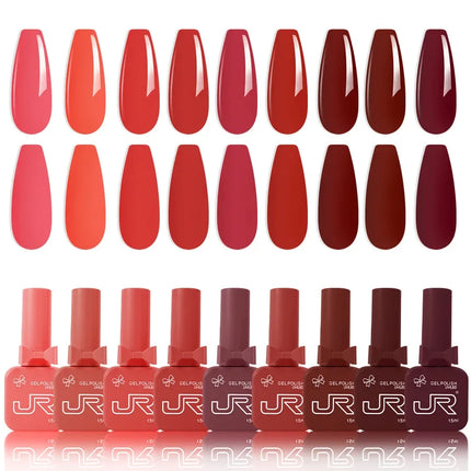15ml gel Nail Polish set Including Red Pink Nude Gel Polish Kit LED Soak Off Polish Home DIY top coat