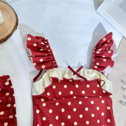 New Girls' Swimwear Summer Children's Polka Dot Sweet Bikini Stylish Holiday Beachwear Baby Casual One-Piece Swimsuit
