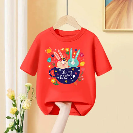 Aimi Lakana Girl Easter Day T-shirt Rabbit & Bunny Cartoon Clothes Children Short-sleeved Top Summer Shirt 3-14T