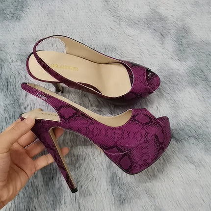 Women Pumps Stilettos 14CM Platform Stripper High Heels Sexy Open Toe Sandals Gladiator Party Dress Wedding Shoes Large Size 44