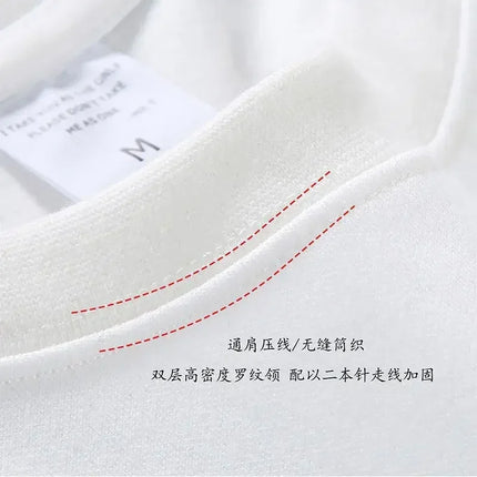 Black White GSM 500g Heavy-duty Pure Cotton T-shirt, Thickened Threaded Round Neck Short Sleeves, Three-Needle Half Sleeve Tees