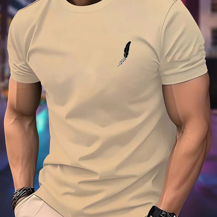 New Round Neck Running T-shirt Men Summer Thin Top Feather print Quick Dry Short Sleeve Breathable Fitness Sports T-shirt Wear