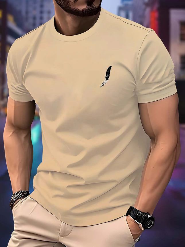 New Round Neck Running T-shirt Men Summer Thin Top Feather print Quick Dry Short Sleeve Breathable Fitness Sports T-shirt Wear
