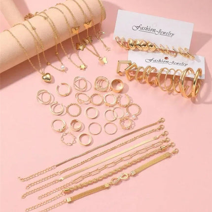New 57 Pcs/Set Fashion Jewelry Sets For Women Metal Wide Face Earrings Necklaces Bracelets Ankles Rings Combinations Set Jewelry