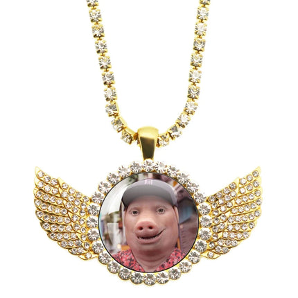 John Pork Is Calling Answer Call Phone Humor Funny Pig Graphic Glass Cabochon Angel Wings Pendant Necklace Jewelry Giftwholesale