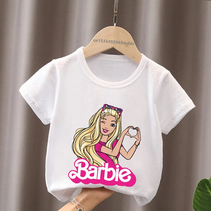 Hot Sale Barbie Princess Print Cartoon Kids T-Shirts Kawaii Girls Clothes Baby Boys Short Sleeve T shirt Summer Children Tops