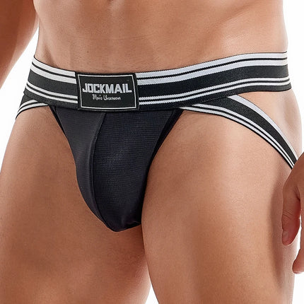 JOCKMAIL Men Jockstrap Thong  Mens Bikini Briefs Sexy Gay Underwear Nylon Mesh Hip Lift Mesh Quick Dry Sports Wear Panties
