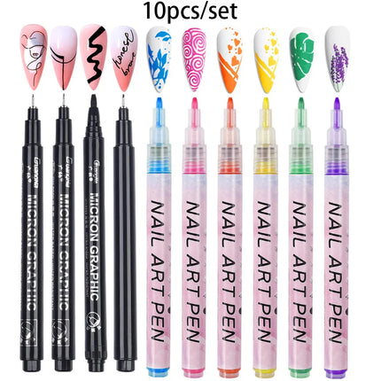 One Set Nail Art Drawing Graffiti Nail Polish Waterproof Painting Liner Pen DIY 3D Abstract Lines Flower Nail Manicure Tools