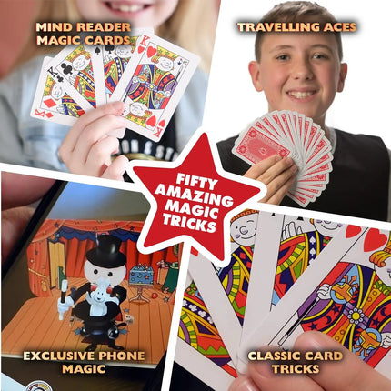 50 Amazing Magic Tricks for Kids - Gift Set Tin with Card & Coin Tricks, Mind Reading, Levitation - Ages 8+ - Easy to Learn