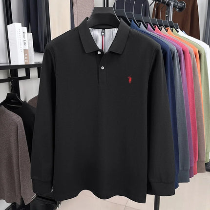 100% pure cotton autumn and winter men's fashion sports brand embroidered pony long-sleeved POLO shirt business casual T-shirt