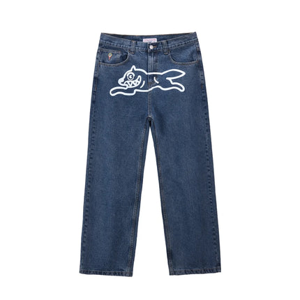 2026 Classic Printed Men Straight Denim Pants Loose Fit YKK Zipper Casual Denim Jeans Pants Trousers