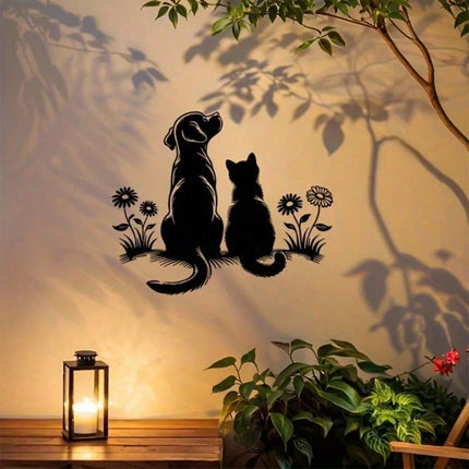 Minimalist Iron Wall Art Black Dog Cat Silhouette Dandelion Decor Indoor Outdoor Home