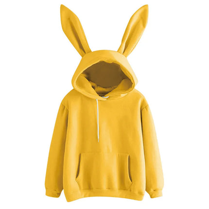 2025 Autumn Winter Women Hoodies Kawaii Rabbit Ears Fashion Hoody Casual Loose Solid Color Warm Sweatshirt Hoodies For Women