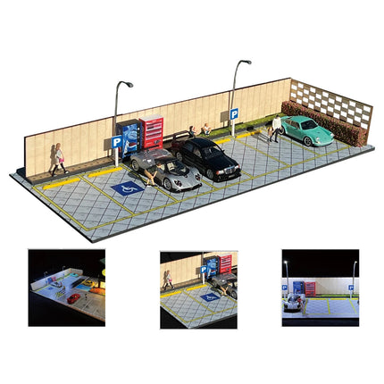G Fans 1/64 Scale Diecast Car Garage Diorama Model Miniature Parking Lot Scene for Vehicle Display and Toy Background Collection