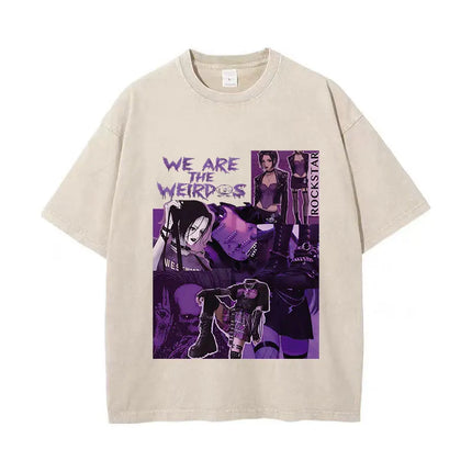 Japanese Anime Nana Osaki Print Vintage Washed T-shirt Harajuku Streetwear Graphic T-Shirt Summer Short Sleeve Cotton T-shirt