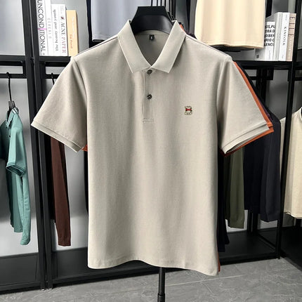 High-end brand 100% cotton short sleeve polo shirt men's summer new soft breathable lapel T-shirt fashion letter embossed top