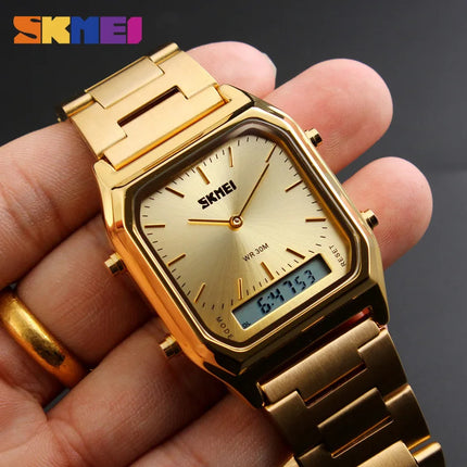 SKMEI Luxury Digital Quartz Watch for Men Sports Chronograph Waterproof Mens Wristwatches Stainless Steel 1612 reloj hombre 1220