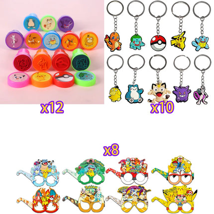 Pokemon Animation Figures Pokemon Birthday Gift Kit Pikachu Keychain Stamps Gift Bag Photo Props Gifts for Guests Birthday Gifts