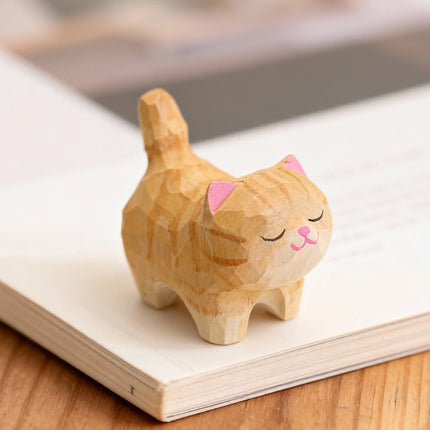 Cute Golden gradient Cat Figurine Decorative Wooden Ornament Miniature Kitten Home Bedroom Office Desk Decoration Gift Statue