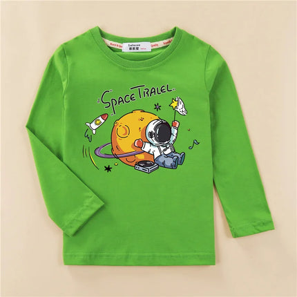 Baby Boys Astronaut Tops Fall Summer Cotton Clothing Kids Cartoon Spaceman T-shirt Children Casual Tees 3-14T