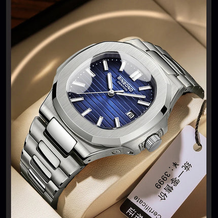 BINBOND Luxury Military Man Watch Square Waterproof Luminous Date Week Men Watch Stainless Steel Quartz Men's Watches Reloj
