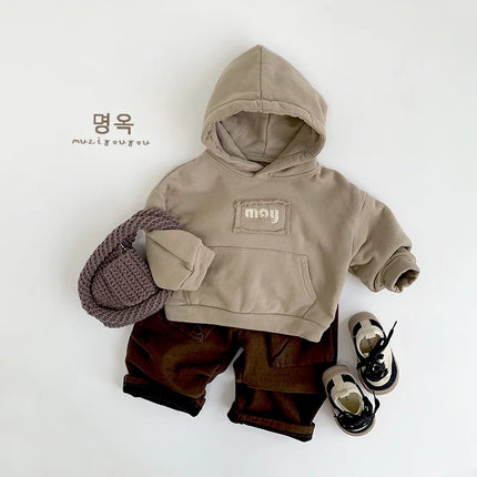 2025 Winter New Children Hooded Fleece Sweatshirt Cotton Boys Girls Versatile Tops Plus Velvet Thick Kids Casual Letter Hoodie
