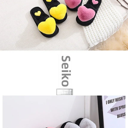 Autumn/winter Warm Cotton Slippers Women's Cartoon Peach Heart Design Floor Anti-slip Home Slippers For New Mothers