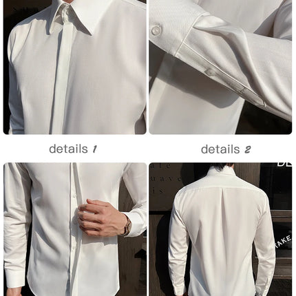 Men's White Long-Sleeve Dress Shirt - Slim Comfortable Fabric. Ideal for Formal Events & Everyday Wear. Classic & Modern Design