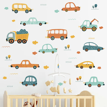 Cartoon Cars Bus Removable PVC Wall Stickers for Kids Baby Boys Bedroom Living Room Kindergarten Nursery Decor Decals DIY Murals