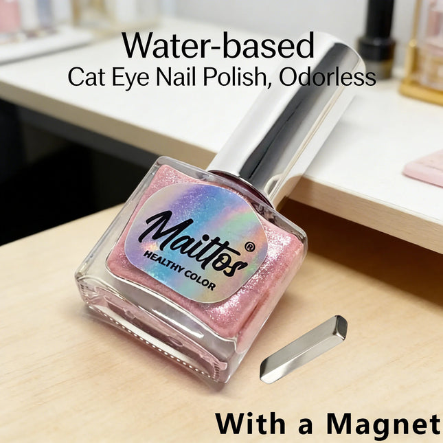 WA523 Cerise 12ml No-bake Cat's Eye Water-based Nail Polish, Oderless, With magnet, It dries quickly No need UV lamp, easy tear