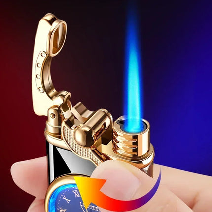 New Quartz Watch Windproof Lighter Metal Blue Light Rocker Arm Butane Jet Flame Torch Lighter Smoking Men's Gift Ignition Tools