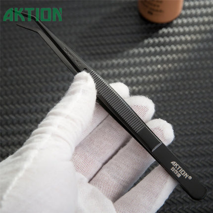 AKTION Professional Anti-Static Tweezers Precision Curved Tip German Steel Tools for Electronics Repair/Jewelry Making/Resin Art