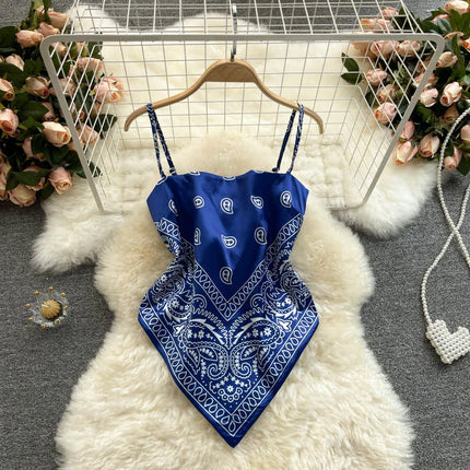 Women's Slim Fit Printed Tank Top Knot Back Design Versatile Strapless Top Commute Style Summer Collection
