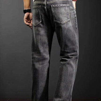 Men's New Straight Leg Stretchable Jeans Casual Pants with Personality Design Comfortable Fit Modern Style