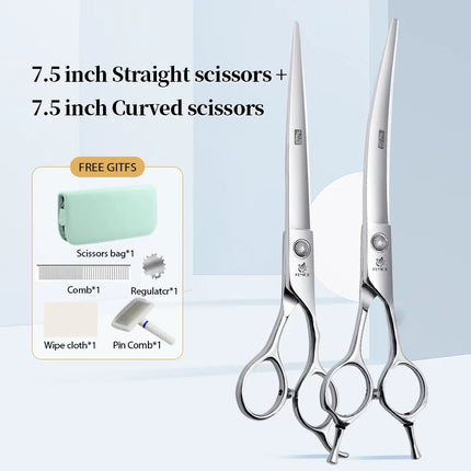 Fenice  Professional Home Pets Grooming Set 6//6.5/7/7.5 Inch Bearing Screw Straight Curved Thinning Chunker Shears for Dogs/Cat