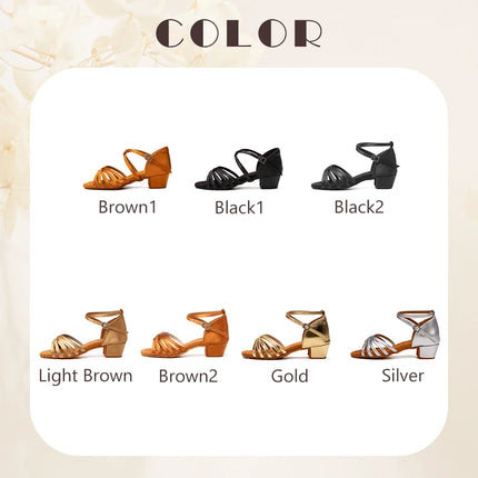 HROYL Girls Latin Dance Shoes Children Ballroom Tango Salsa Party Dancing Shoes Ladies Soft Sole Low Heels 3.5cm Training Shoes