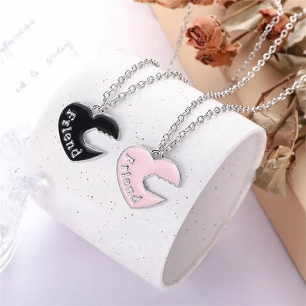 Zircon Best Friend Zircon Love Couple Pendant Necklace 2 Pcs/ Set Rainbow Broken Heart BFF Good Friends Friendship Jewelry Gift