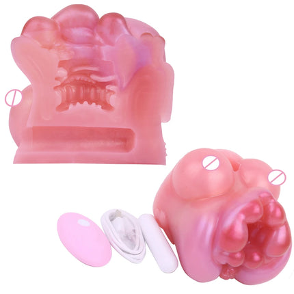 GEEBA 3D Realistic Male Masturbator with Breast Design Soft Silicone Pocket Pussy Stroker USB Rechargeable Vibration Men Sex Toy