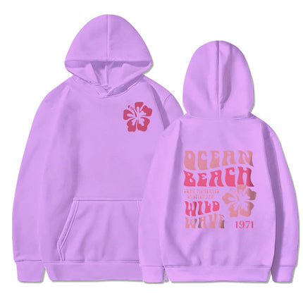 Ocean Beach Wild Wave Printed Y2K Hoodies Women Fashion Aesthetic Pink Floral Streetwear Autumn Long Sleeve Hip Hop Sweatshirt